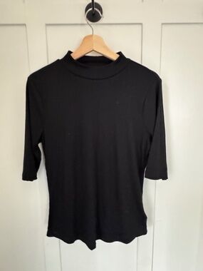 Mock Neck ribbed Top, T-shirt, Modal Shirt, black dressy business clothes